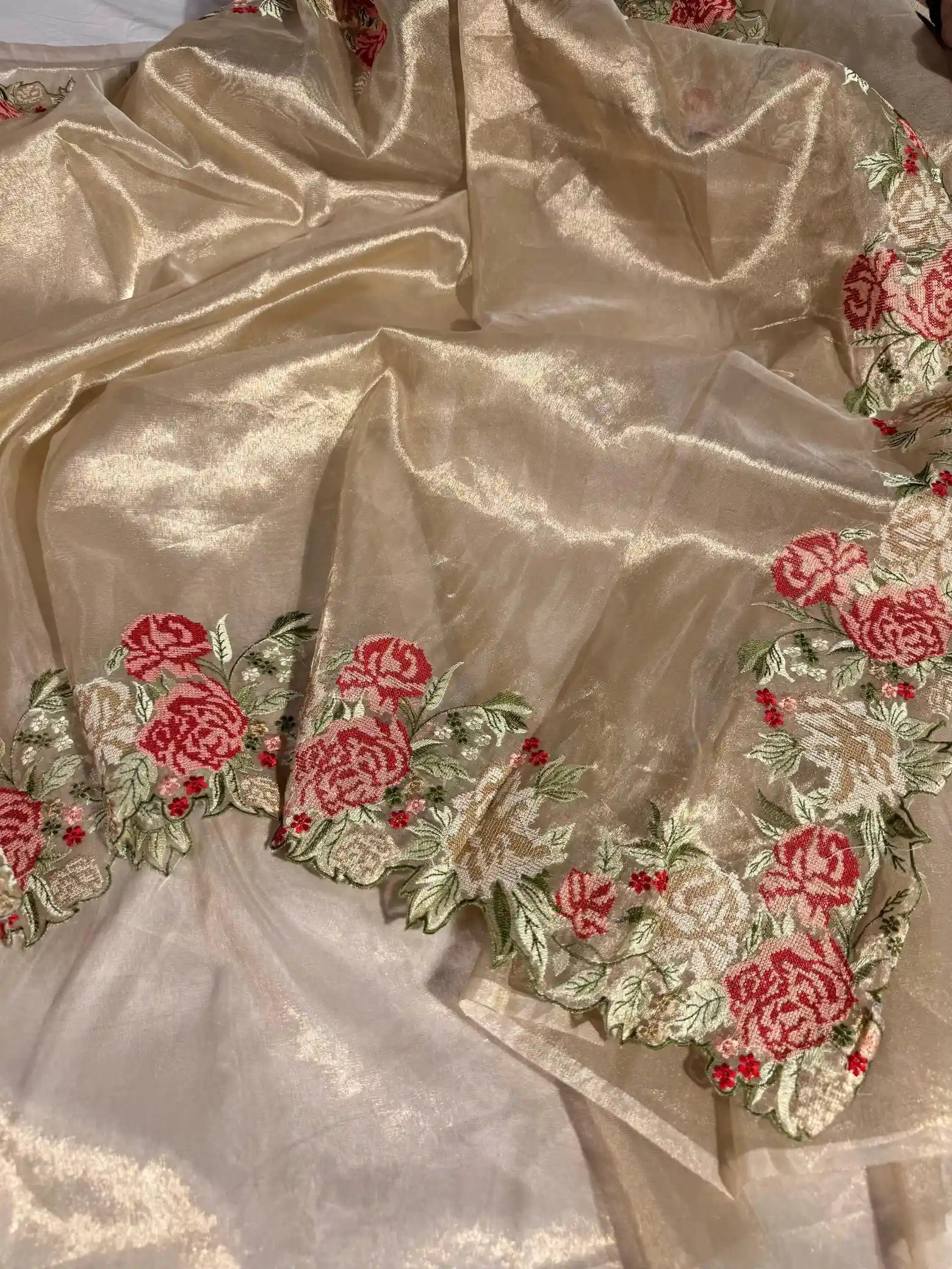 Crochet Embroidered Golden Tissue Silk Banarasi Saree