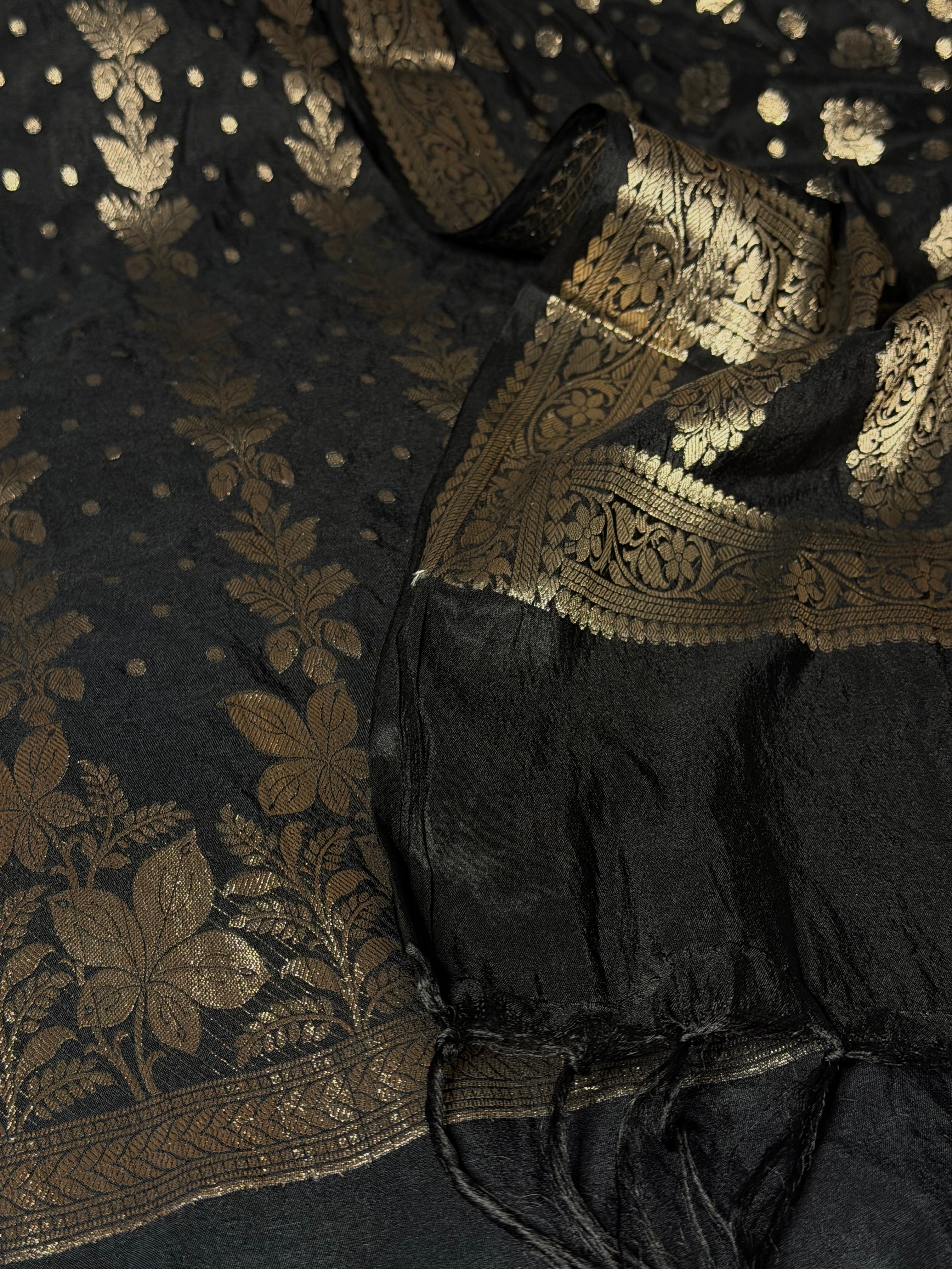 Jet black chinia silk 3 pcs banarasi suit