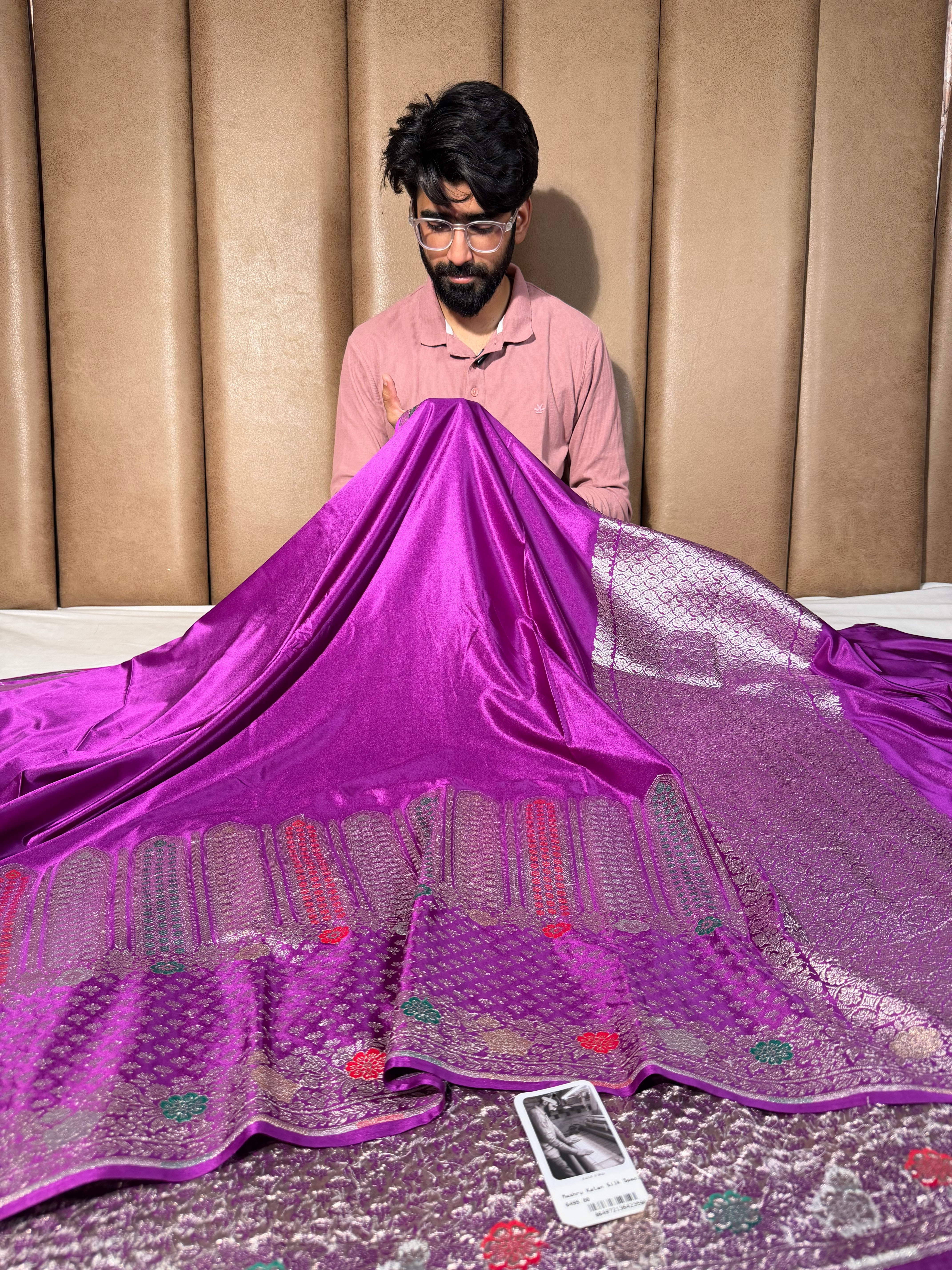 Bright Purple Contemporary Meenakari Mashru Banarasi Saree