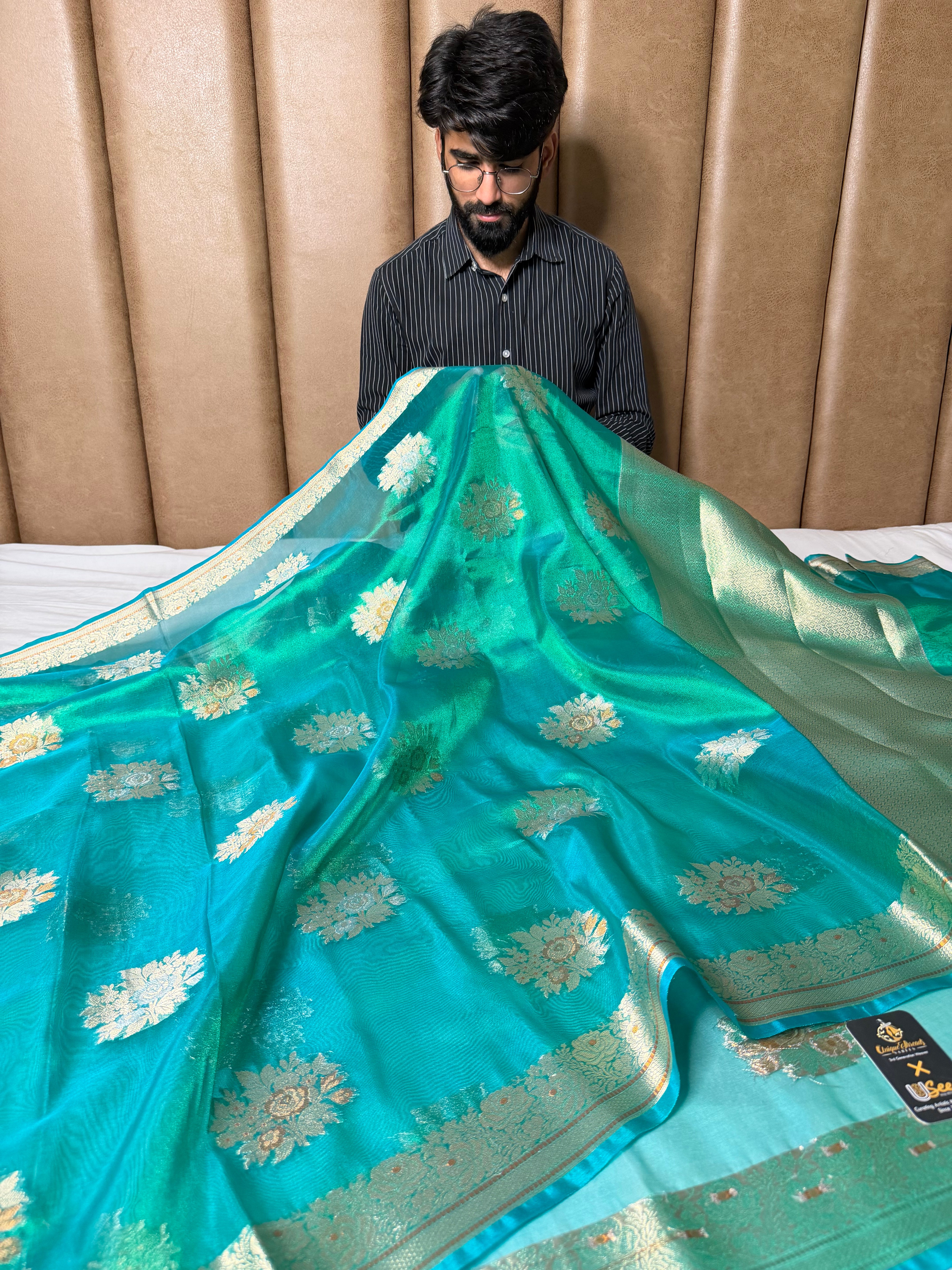 Dhoop Chaon Kora Tissue Silk Banarasi Saree