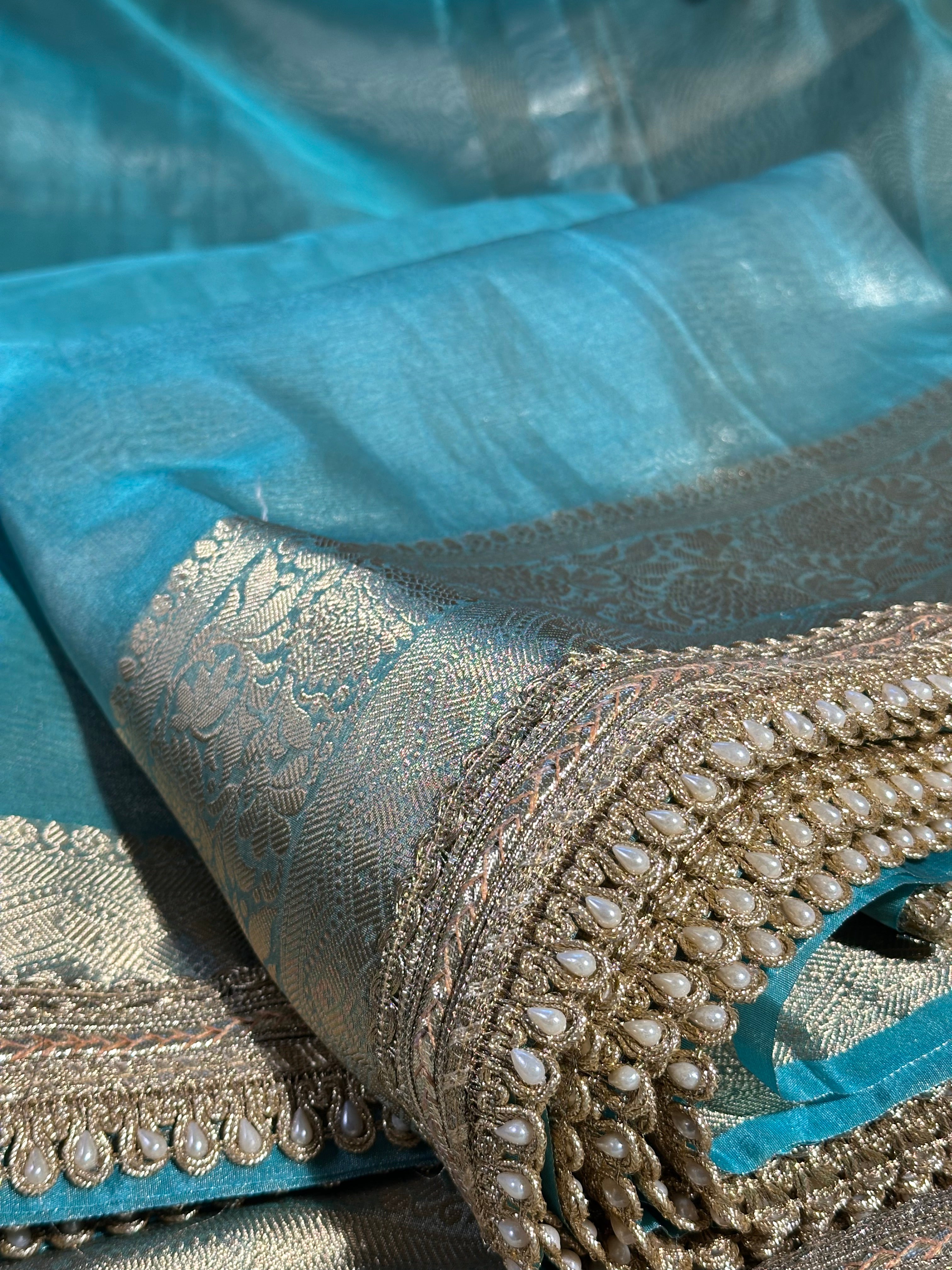 Jahnvi Kapoor Inspired Sea Green Tissue Silk Saree