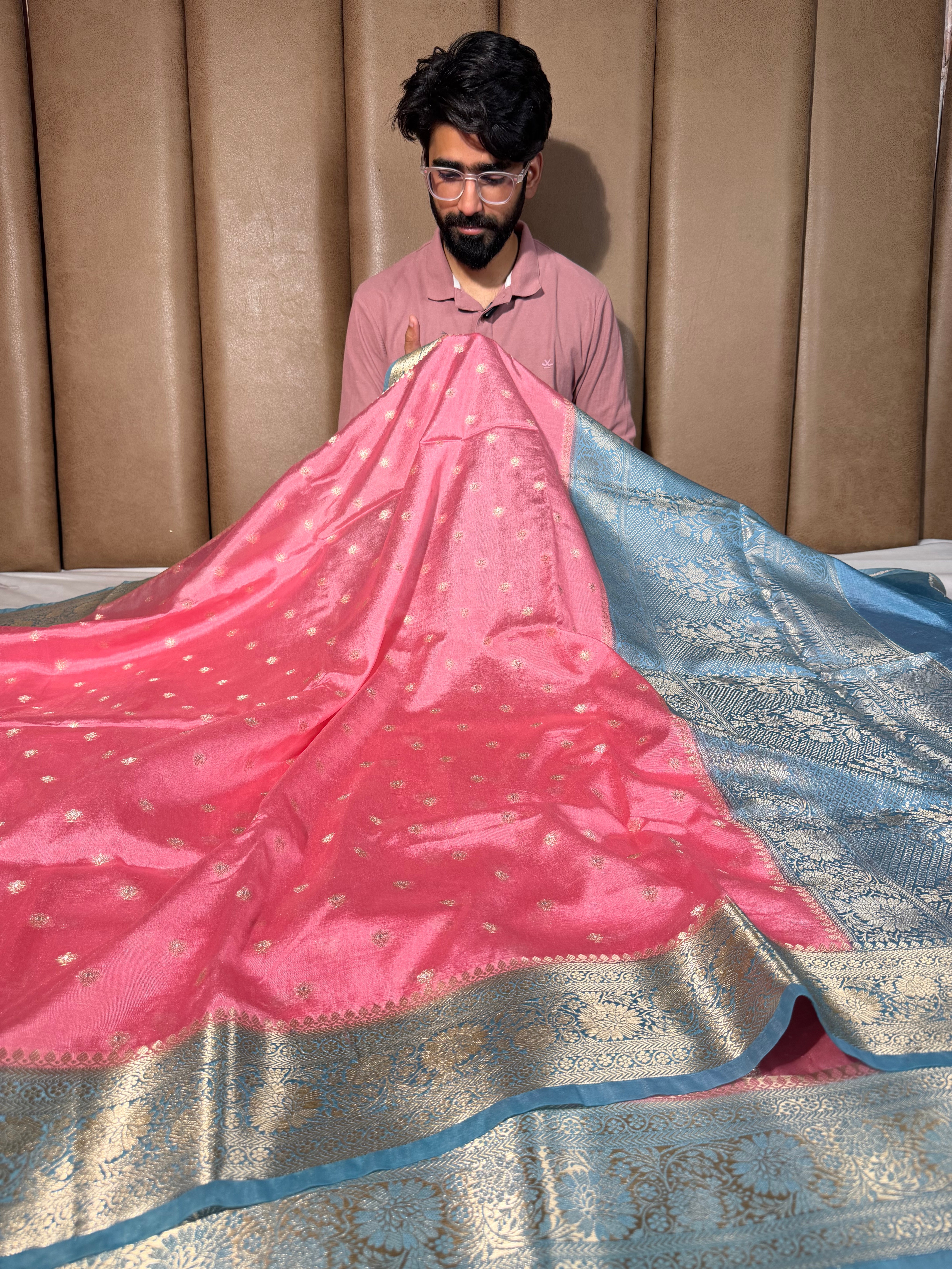 Pink Firozi Soft Georgette Traditional Banarasi Saree