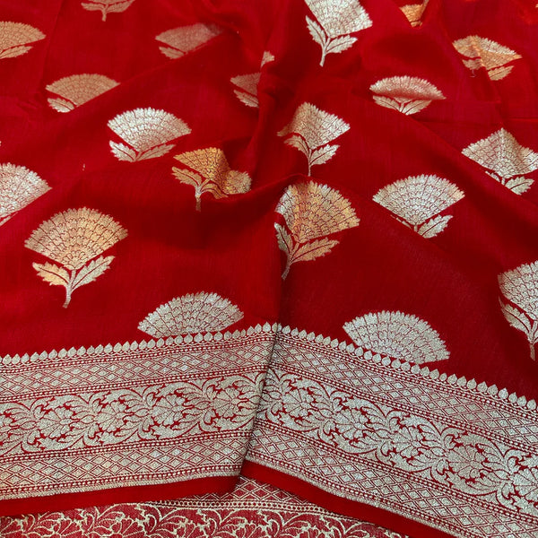 Red Munga Silk Zari Weaved Buta Banarasi Saree