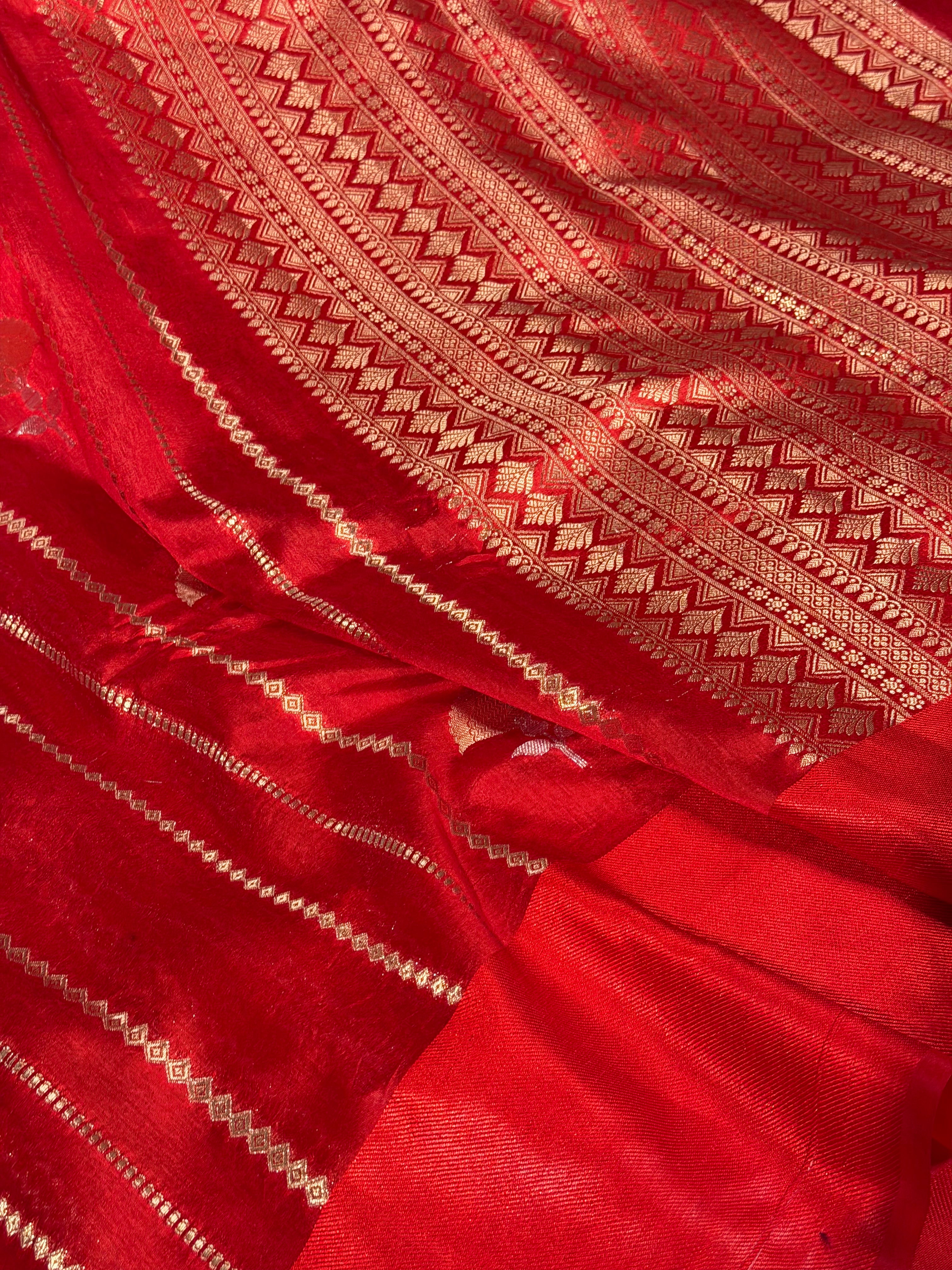 Bridal Red Mango Silk Heritage Banarasi Saree