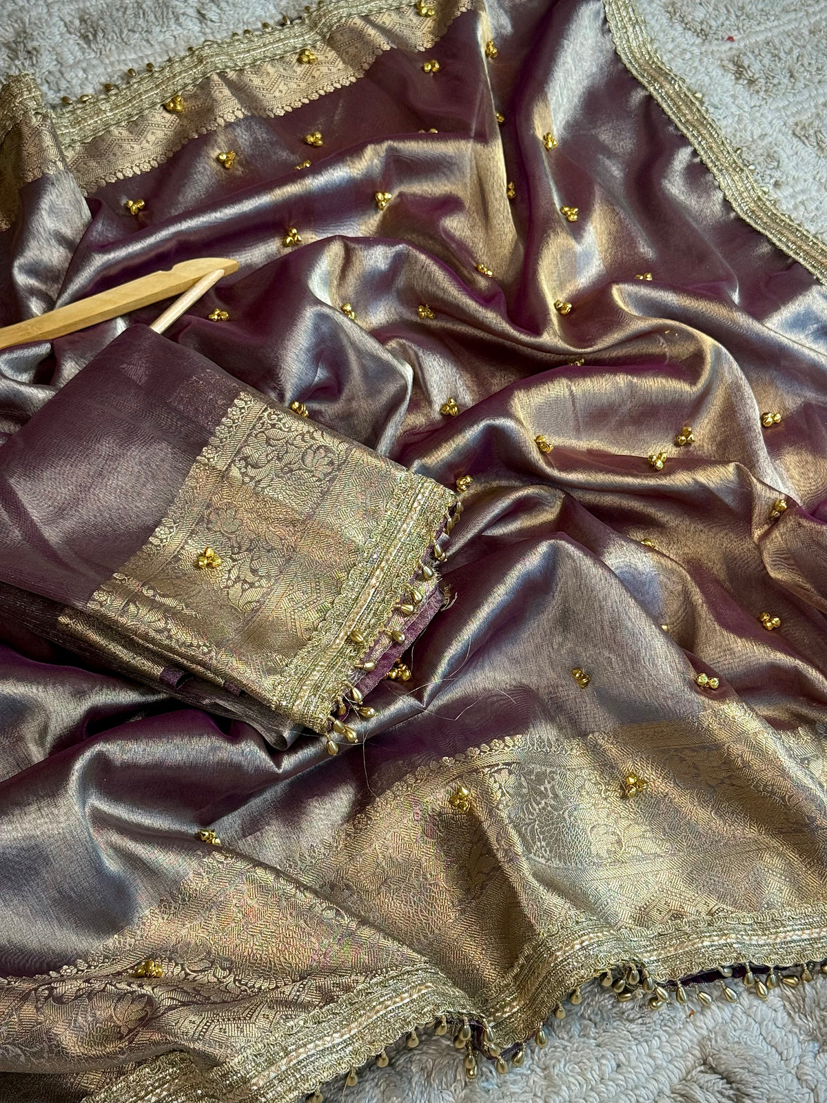Rusted Garnet Tissue Silk Viral Ghungroo Saree