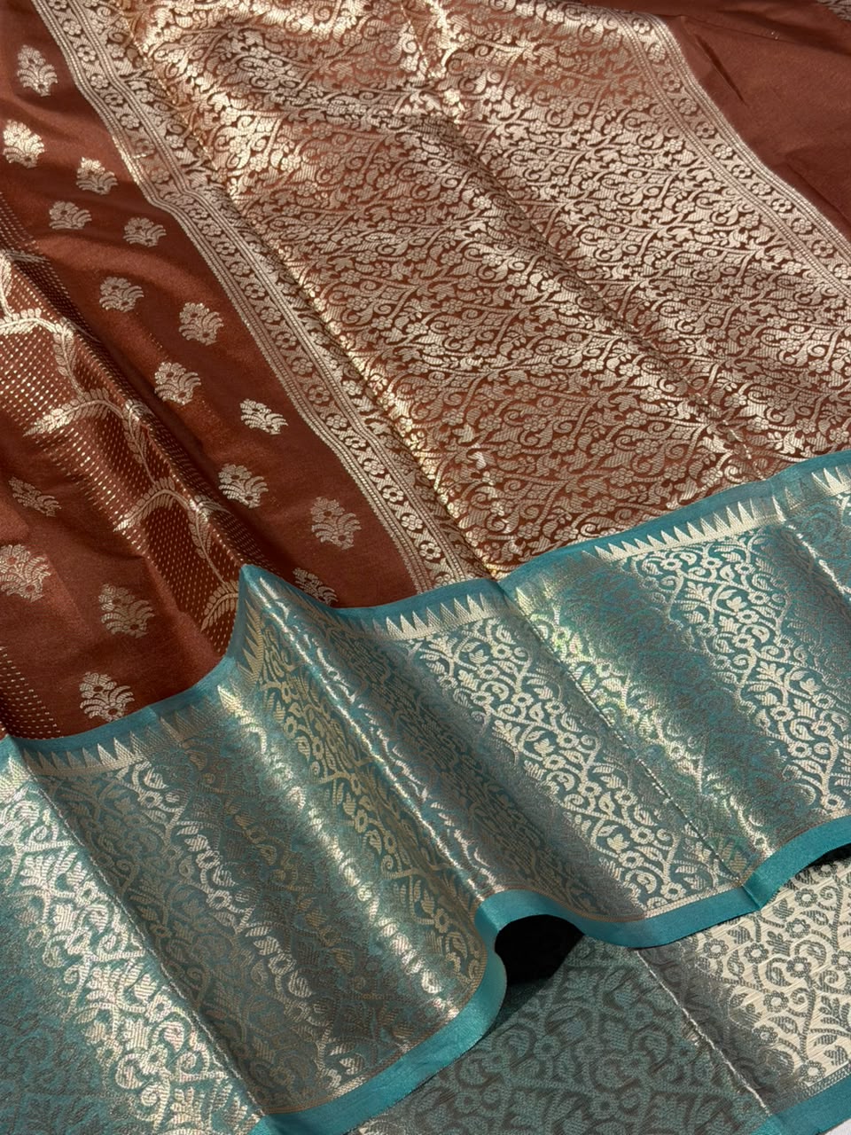 Light Brown Embossed Weave Soft Banarasi Silk Saree
