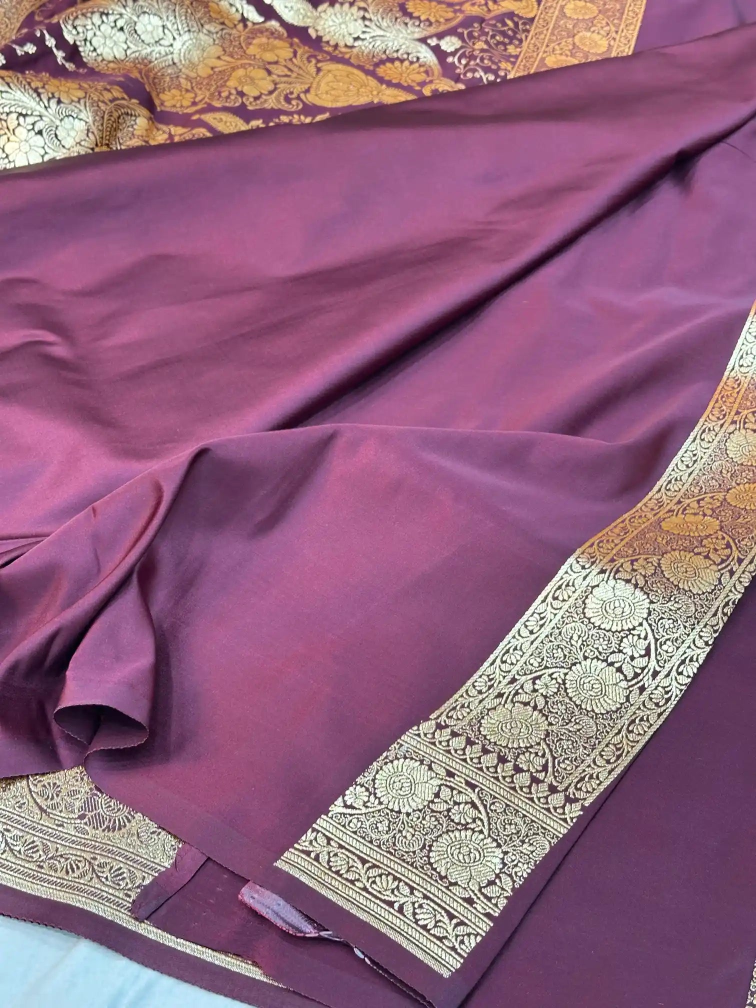 Dark Brown Satin Silk Saree with Rich Texture Design and Classical Pallu