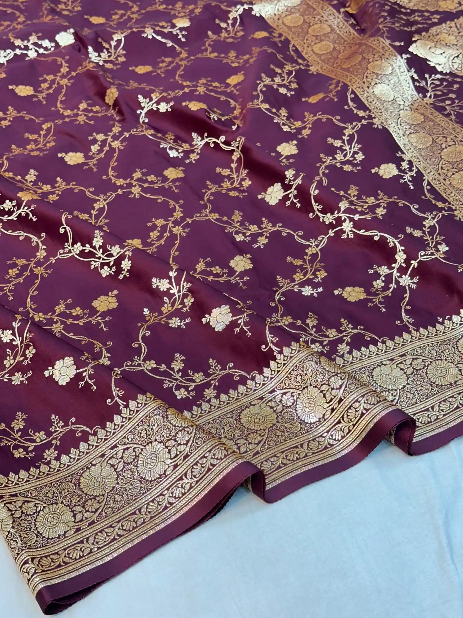 Dark Brown Satin Silk Saree with Rich Texture Design and Classical Pallu