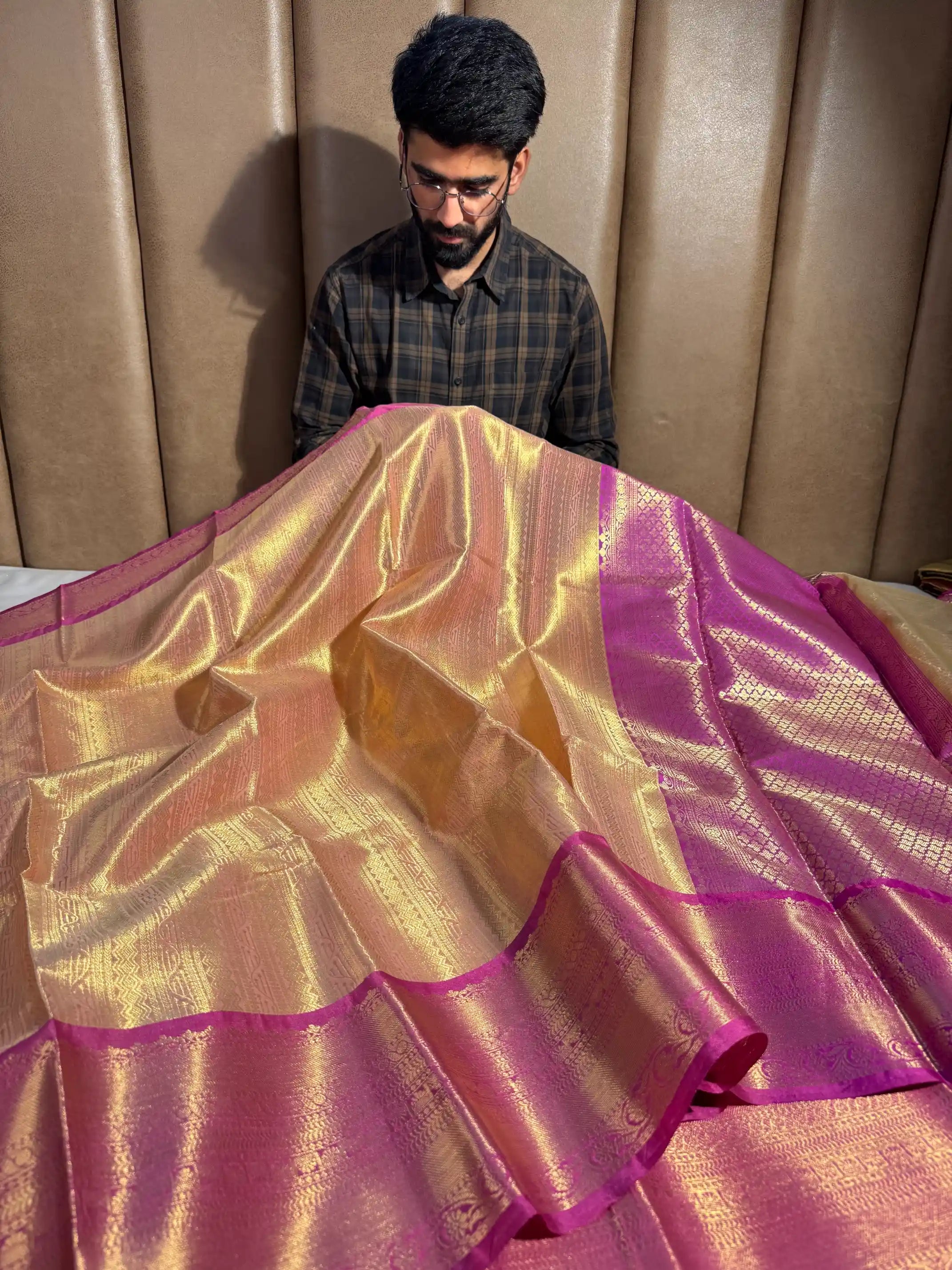 Dark Gold Kanjivaram Brocade Tissue Silk Banarasi Saree