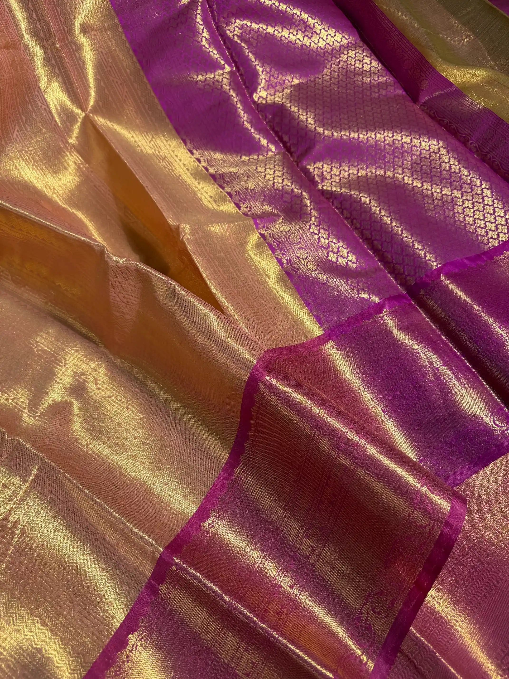Dark Gold Kanjivaram Brocade Tissue Silk Banarasi Saree