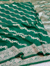 Dark Green Leheriya Weave Mashru Katan Silk Saree