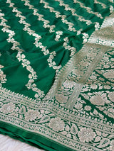 Dark Green Leheriya Weave Mashru Katan Silk Saree