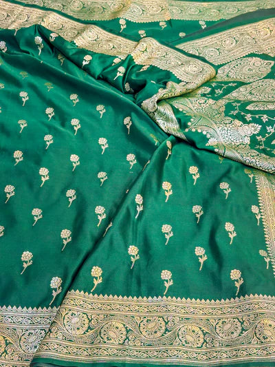 Dark Green Mashru Katan Silk Banarasi Saree