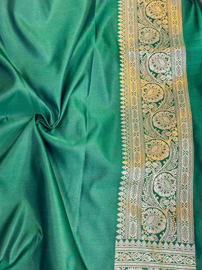 Dark Green Mashru Katan Silk Banarasi Saree