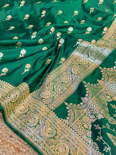 Dark Green Mashru Katan Silk Banarasi Saree