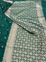 Dark Green Pretty Motifs Weave Mashru Silk Saree