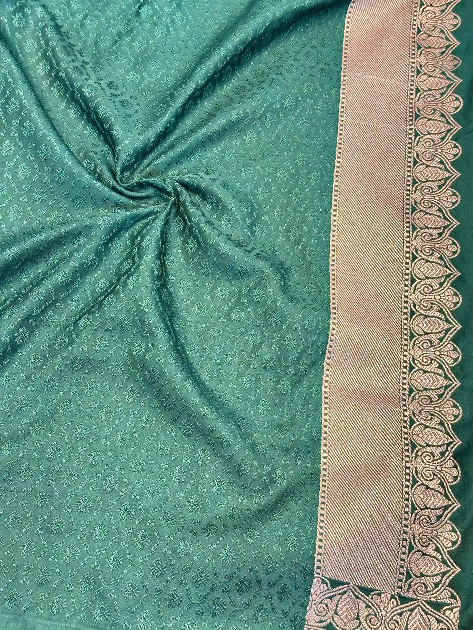 Dark Green Pretty Motifs Weave Mashru Silk Saree