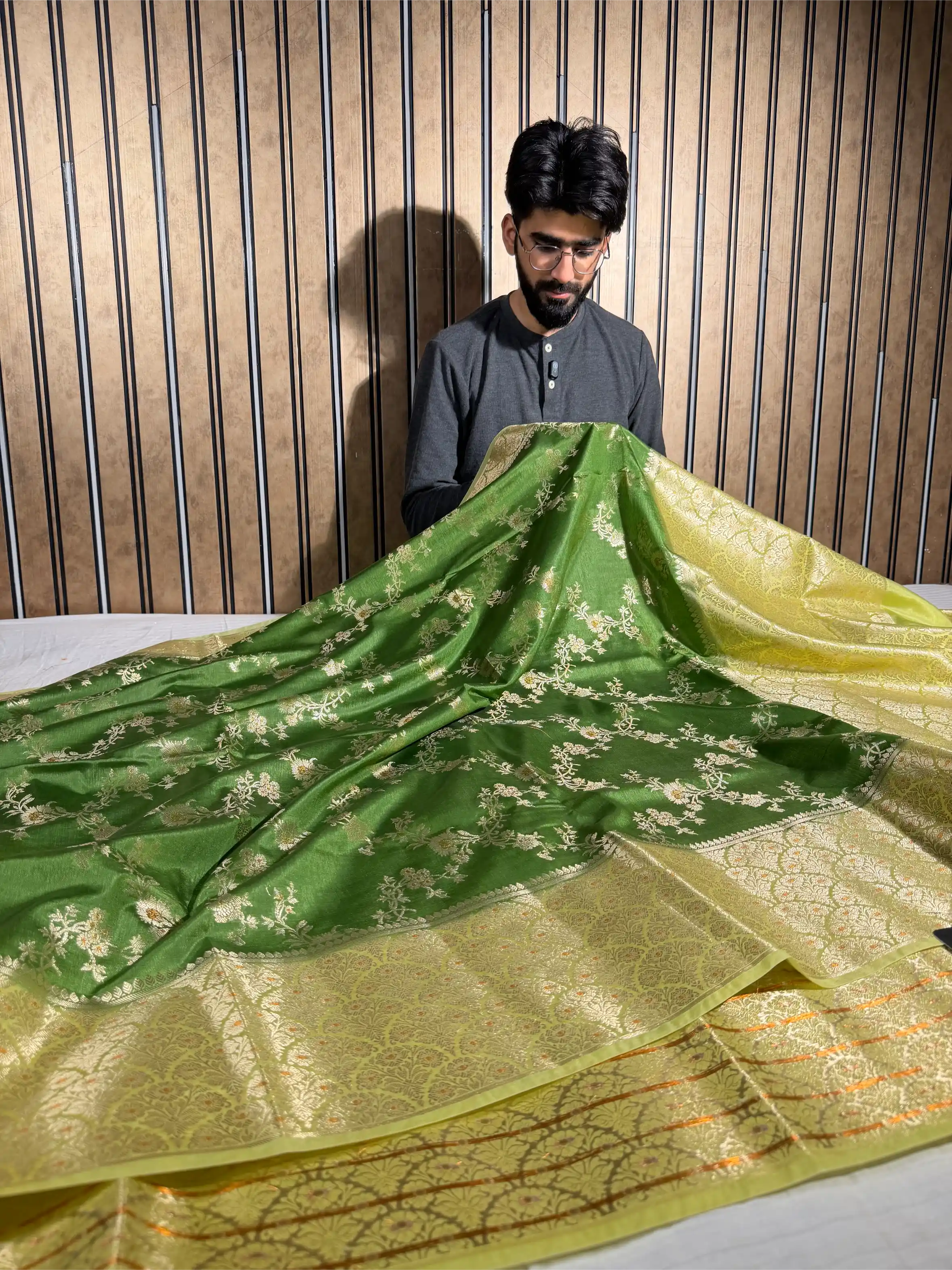 Dark Green Raw Dupion Silk Banarasi Saree