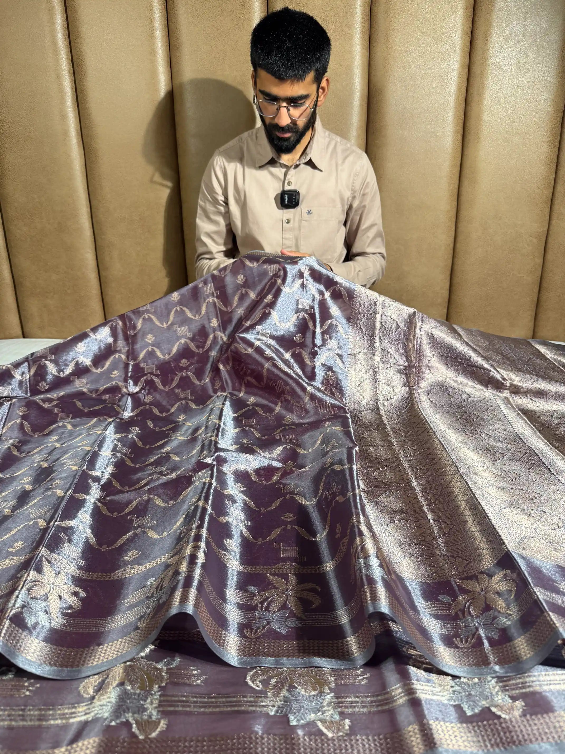 Dark Lavender Kathan Tissue Silk Banarasi Saree