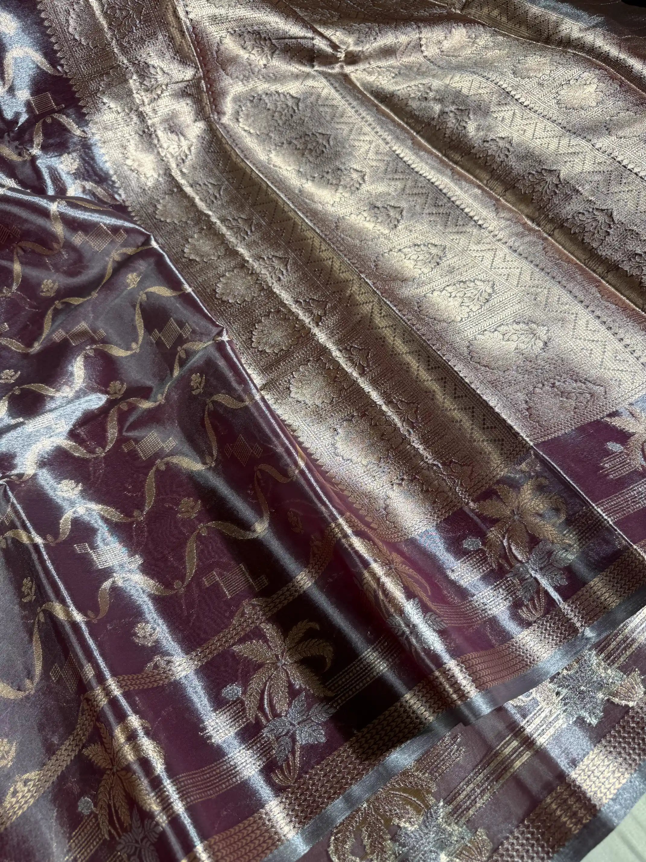 Dark Lavender Kathan Tissue Silk Banarasi Saree