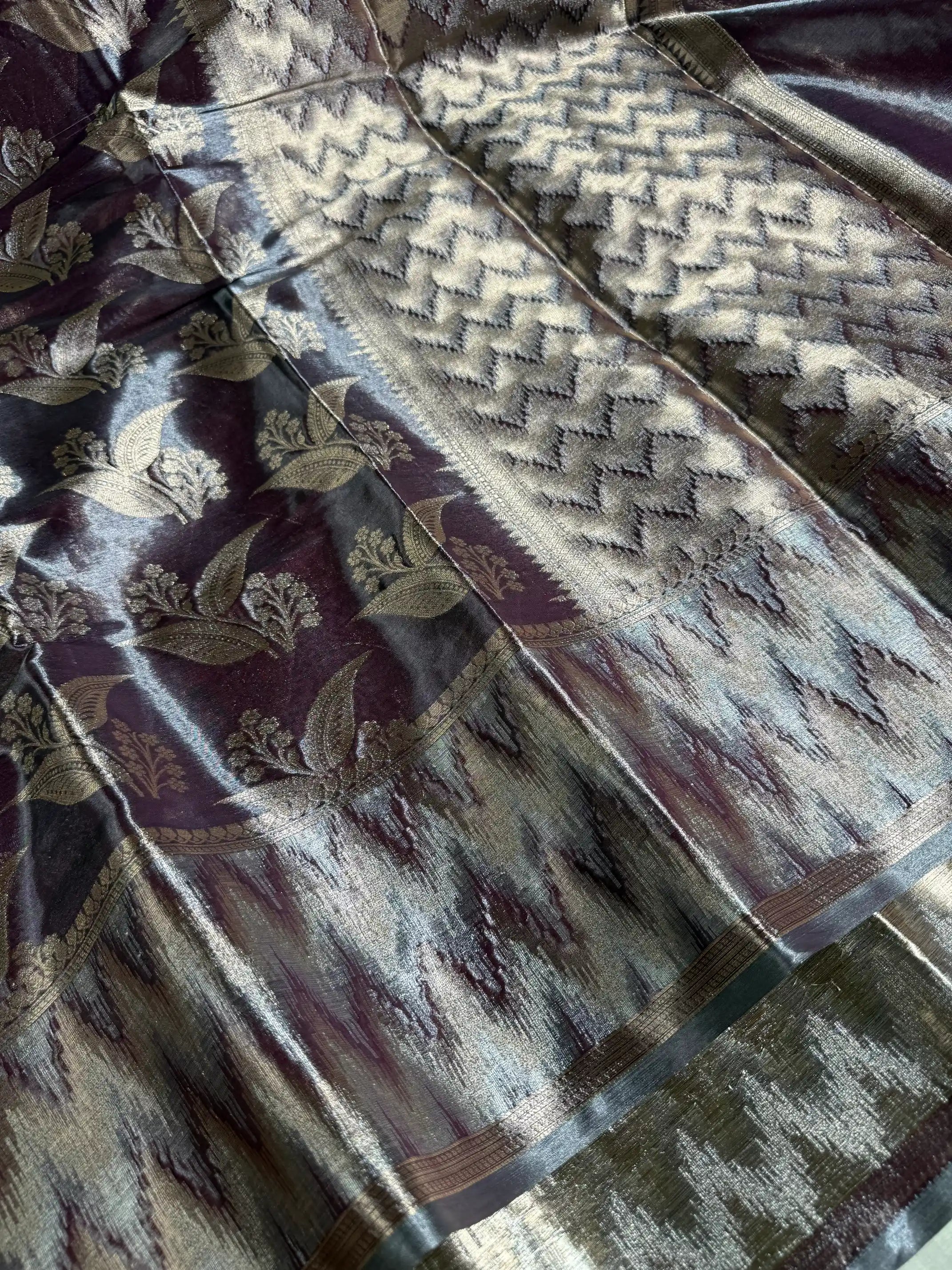 Dark Lavender Kathan Tissue Silk Banarasi Saree