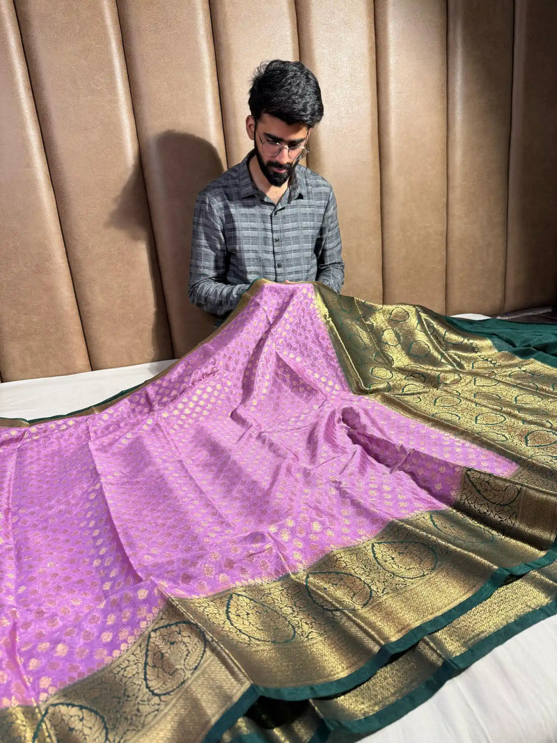 Dark Lavender Georgette Silk Banarasi Saree