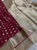 Dark Maroon Georgette Silk Banarasi Saree