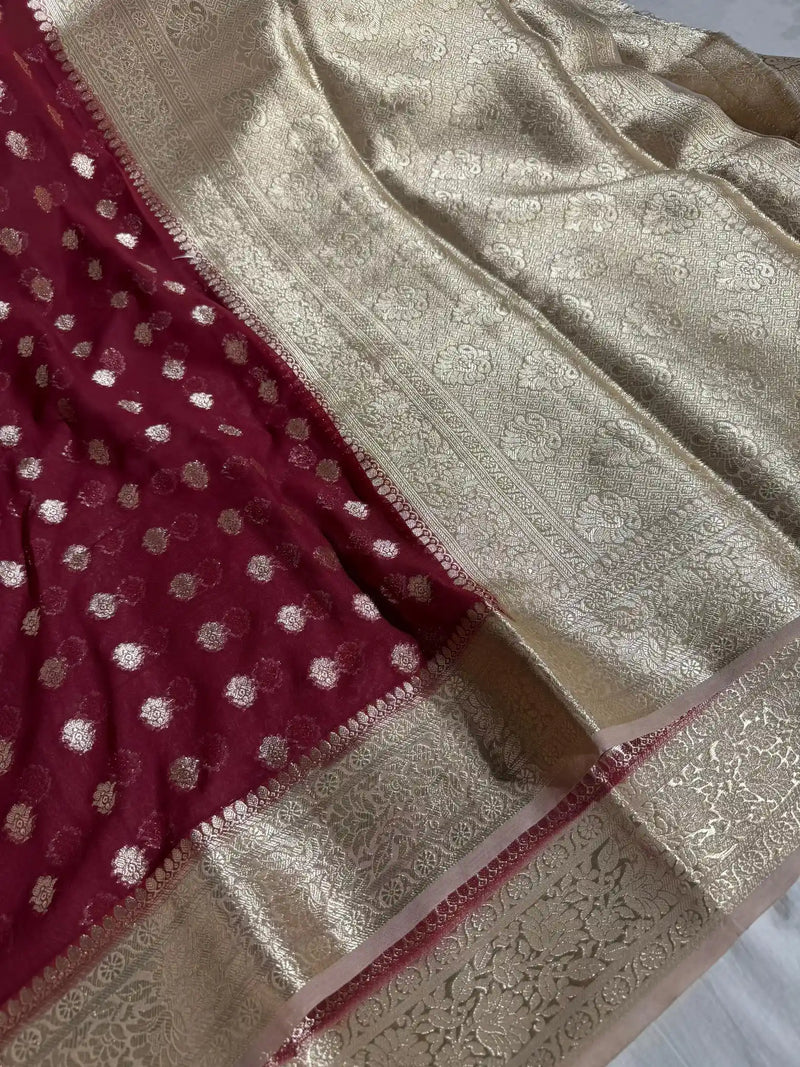 Dark Maroon Georgette Silk Banarasi Saree