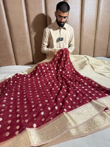Dark Maroon Georgette Silk Banarasi Saree
