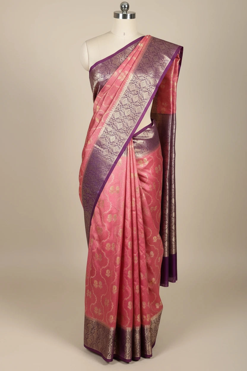 Dark Mauve Eccentric Raw Dupion Silk Banarasi Saree
