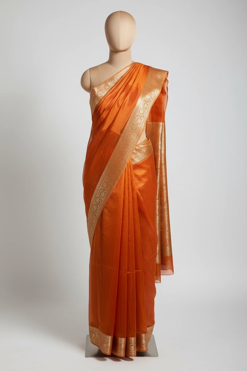 Dark Metallic Orange Pure Tissue Eccentric Banarasi Saree