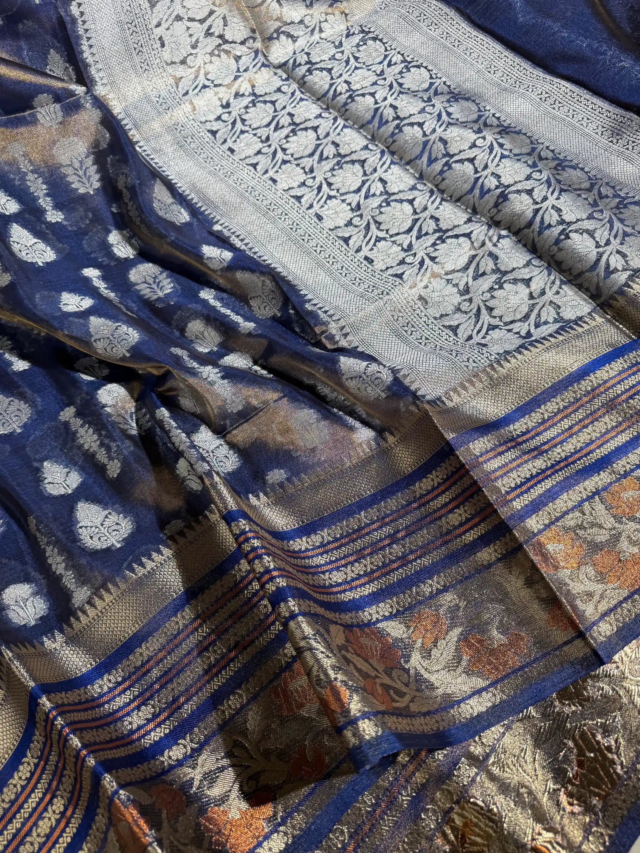 Dark Midnight Blue Soft Tissue Silk Traditional Banarasi Saree