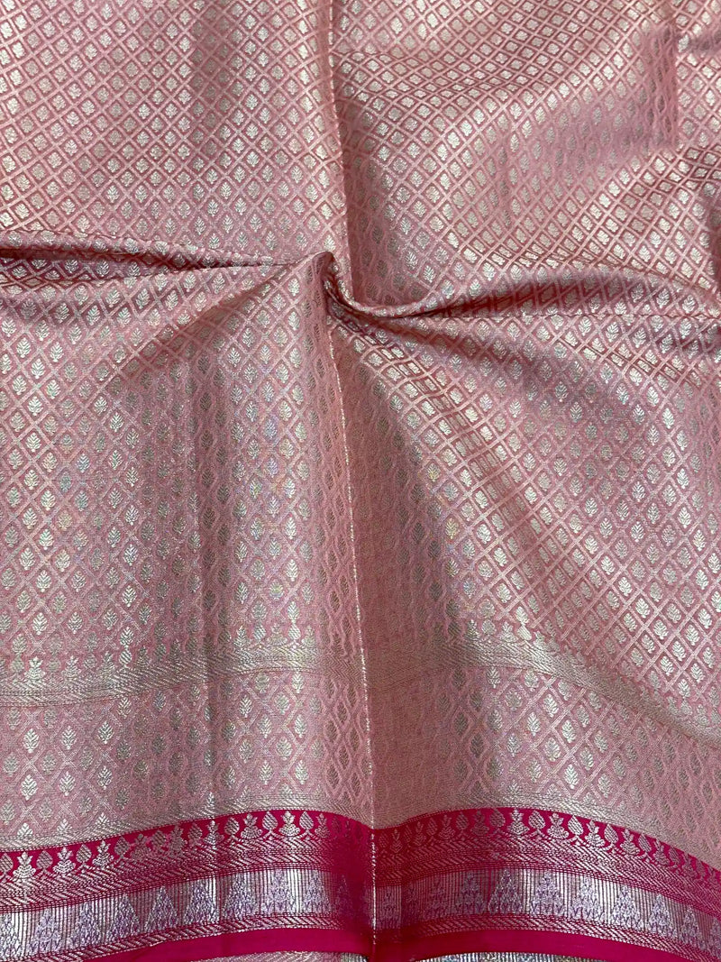 Dark Peach Leheriya Pure Chiniya Silk Banarasi Saree