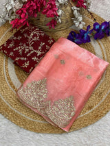 Dark Peach Shimmery Tissue Silk Saree