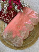 Dark Peach Shimmery Tissue Silk Saree
