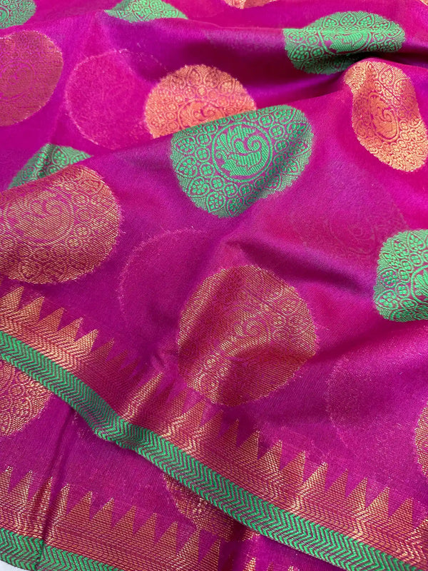 Dark Purple Cotton Silk All Over Zari Banarasi Saree