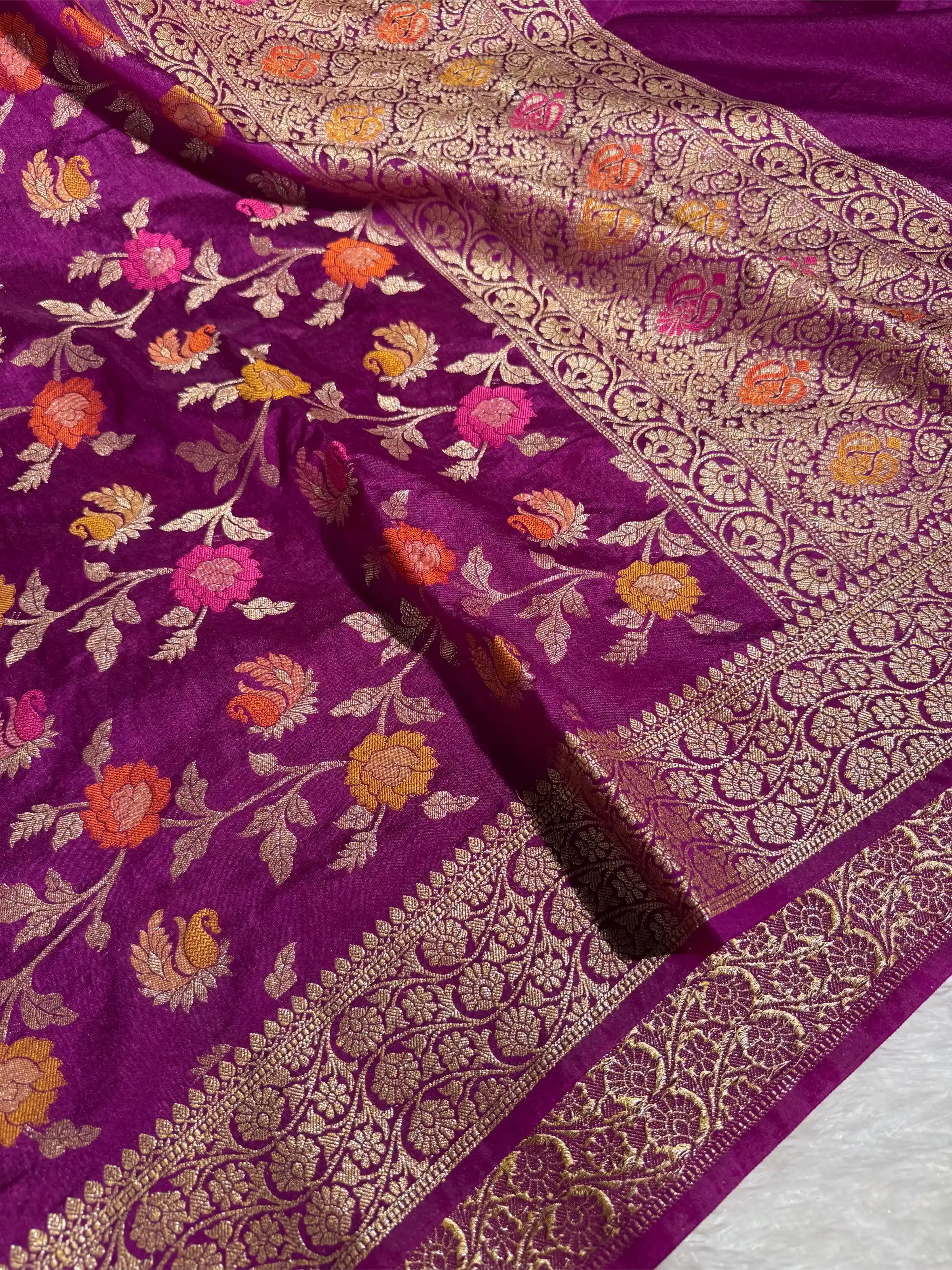 Dark Purple Warm Silk Tilfi Meenakari Banarasi Saree