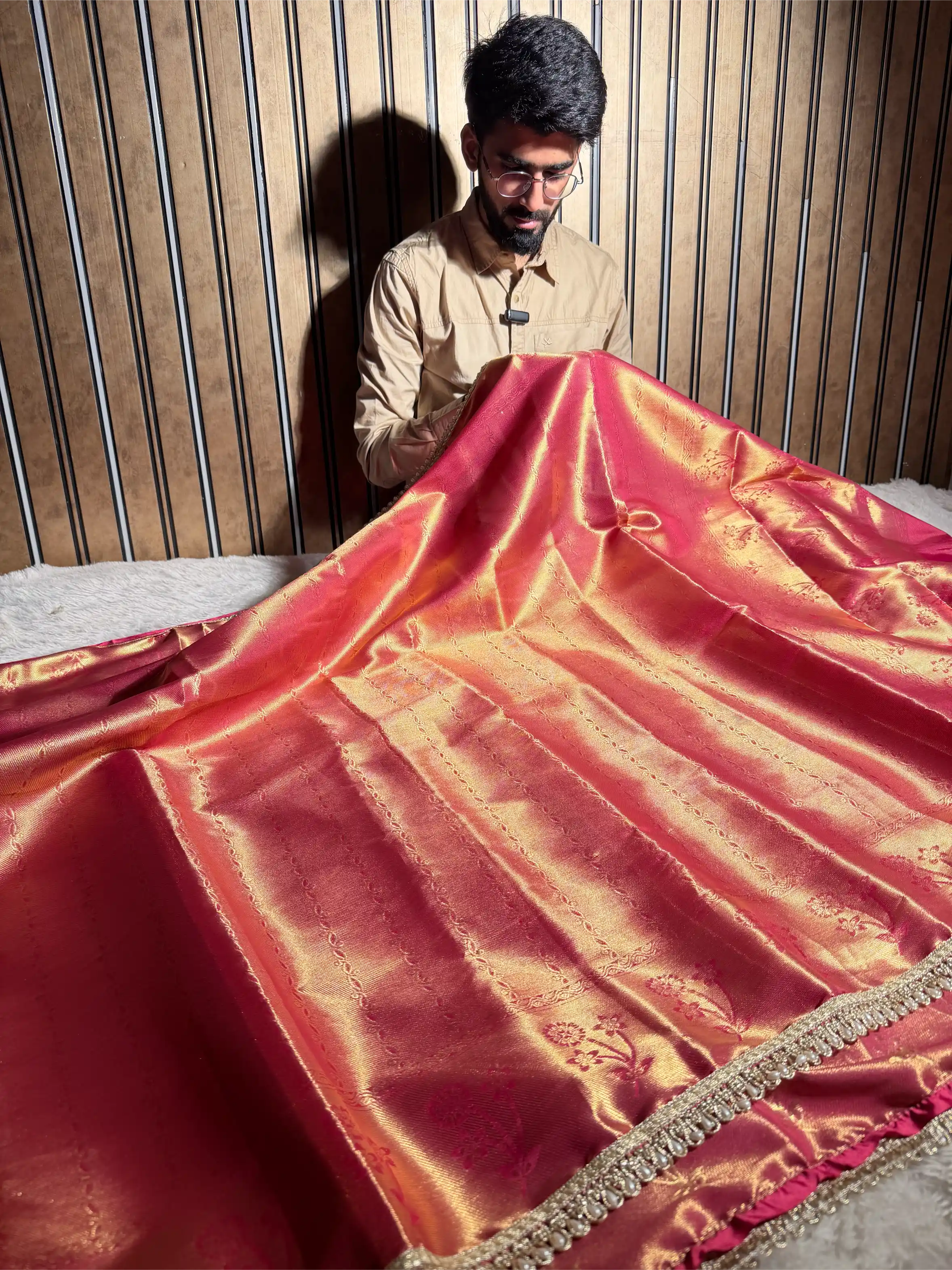 Dark Rani Brocade Tissue Silk Designer Lace Work Banarasi Saree