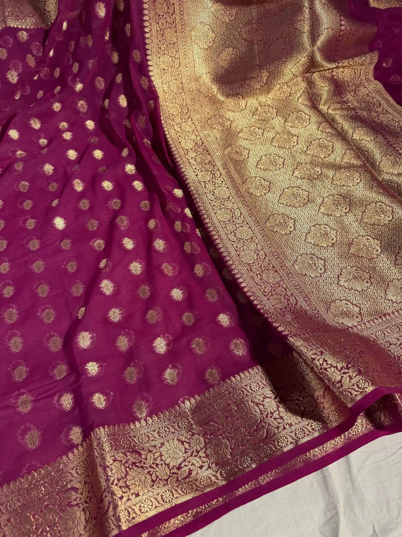 Dark Rani Khaddi Chiffon Buti Banarasi Saree