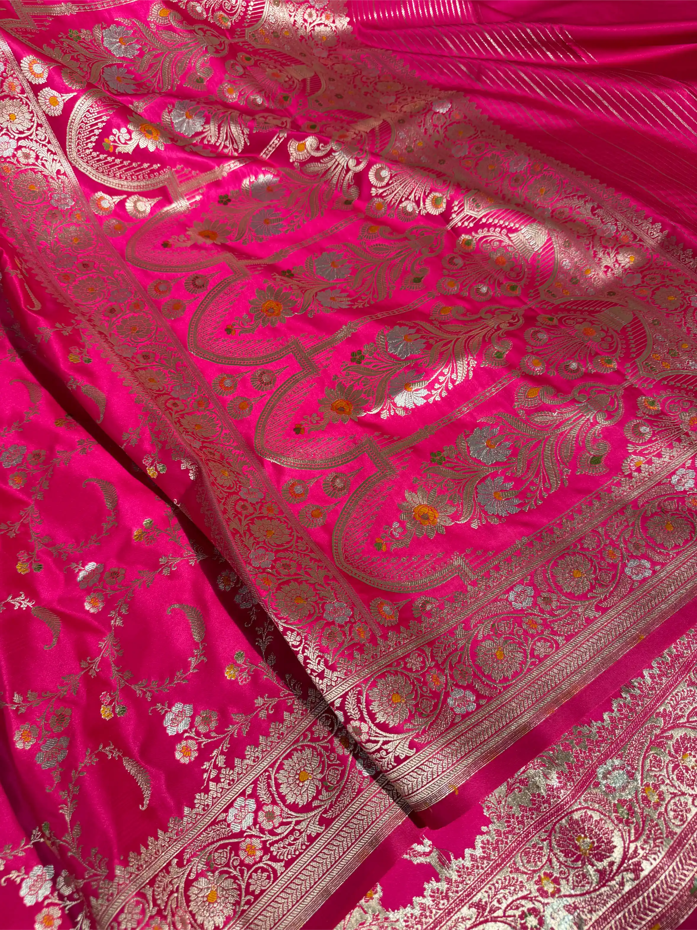 Dark Rani Mashru Katan Silk Meenakari Floral Weave Banarasi Saree