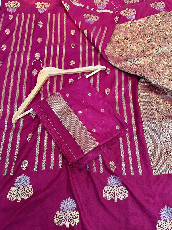 Dark Rani Pink Mashru Katan Silk Banarasi Saree