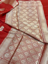 Dark Red Chiniya Silk Traditional Banarasi Saree