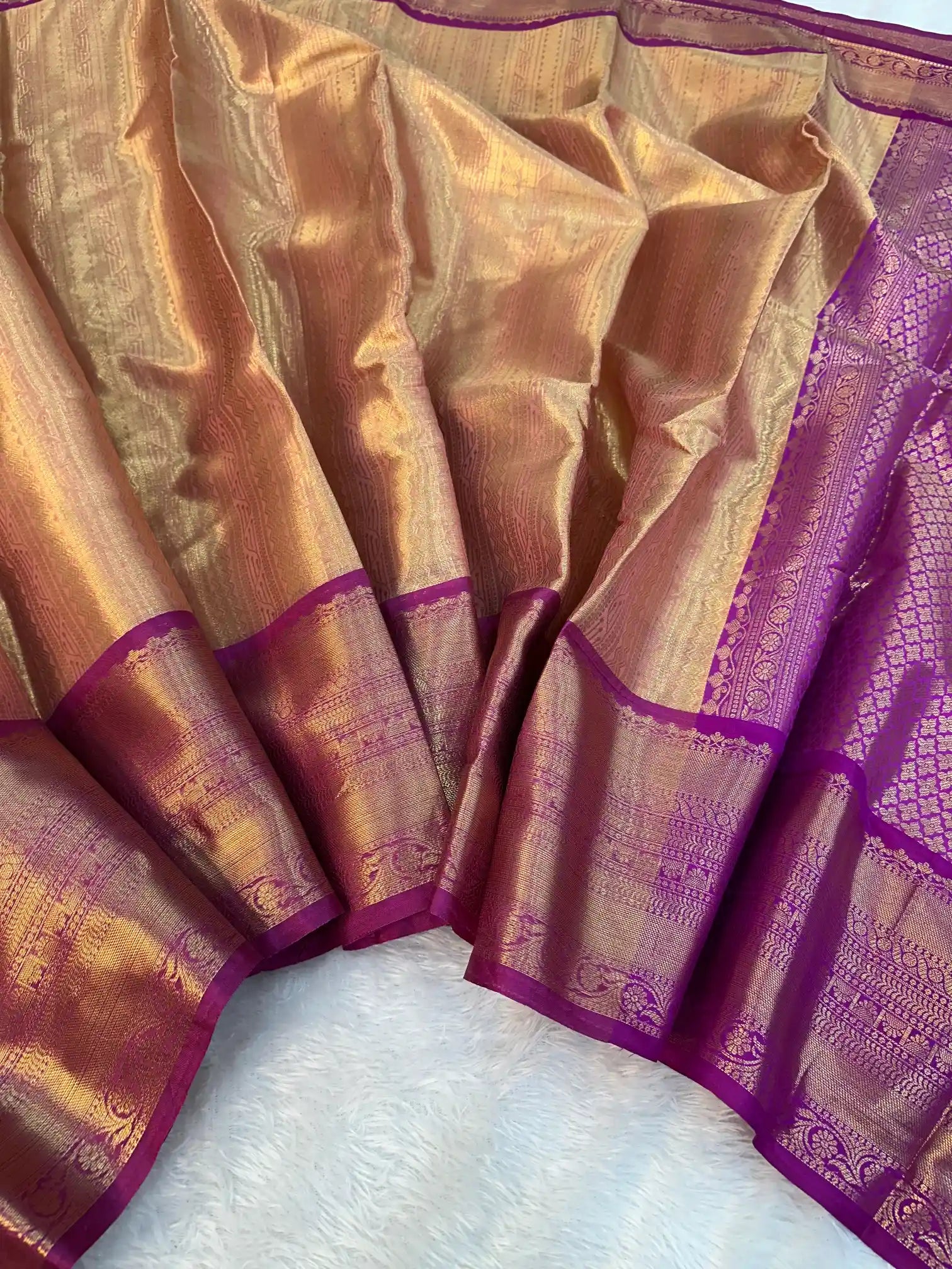 Dark Gold Kanjivaram Brocade Tissue Silk Banarasi Saree
