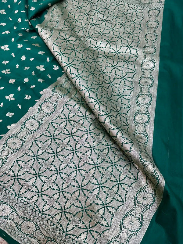 Dark Green Buti Motifs Munga Silk Saree