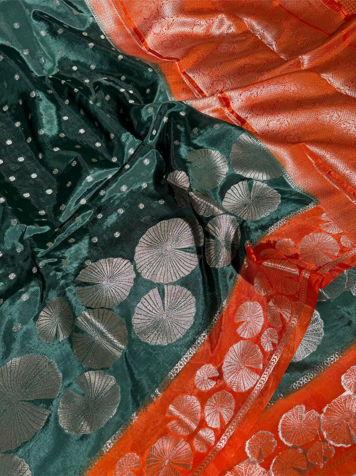 Dark Green Chinia Silk Contemporary Banarasi Saree