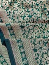 Dark Green Embossed Pure Katan Silk Saree