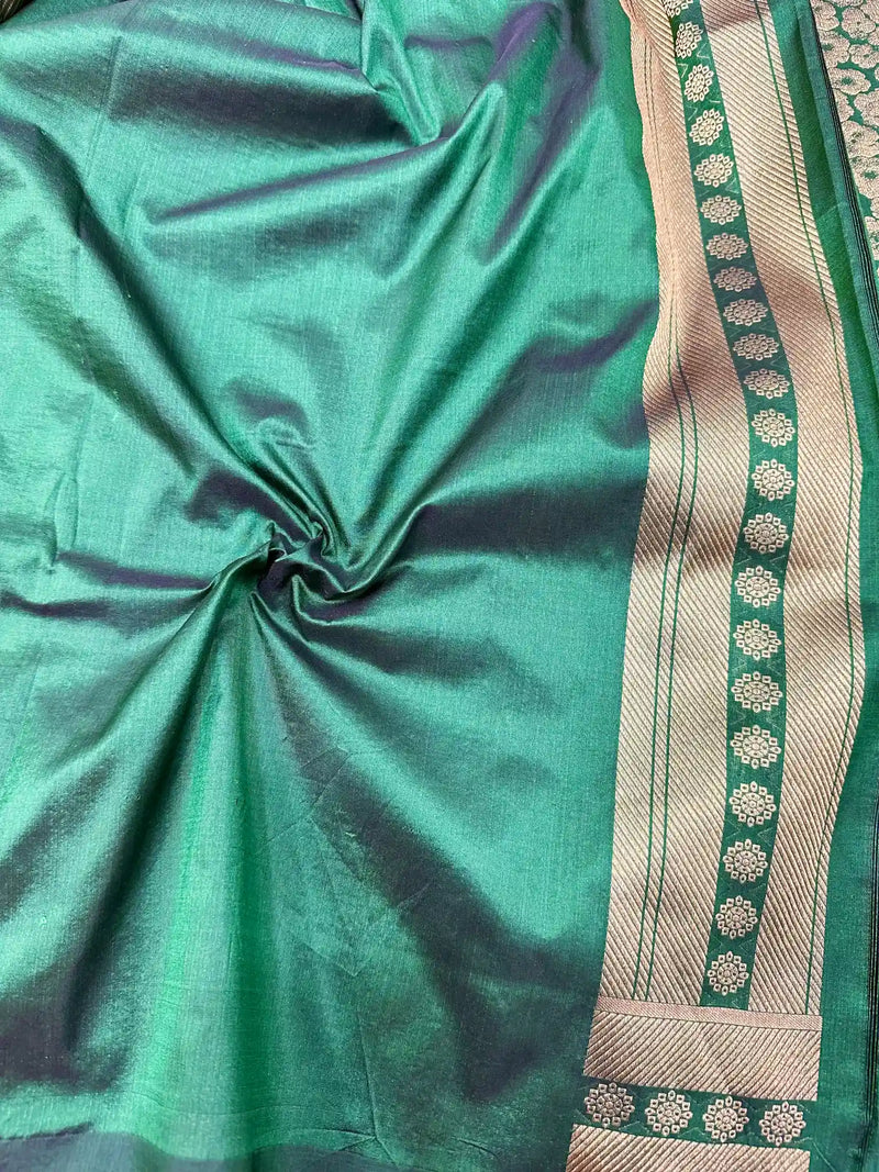 Dark Green Embossed Pure Katan Silk Saree