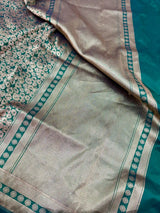 Dark Green Embossed Pure Katan Silk Saree