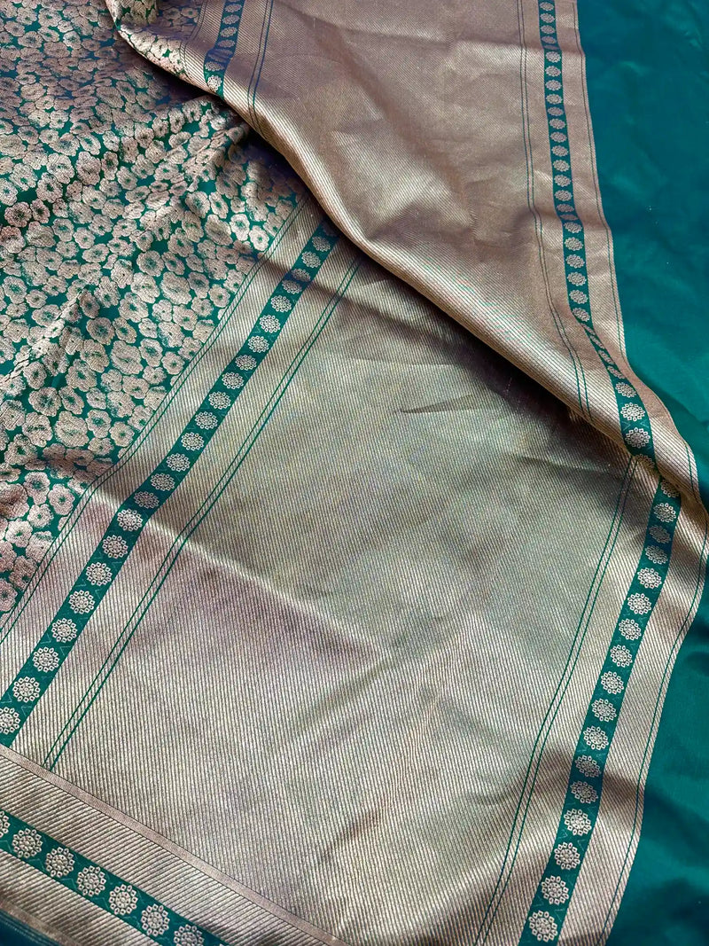 Dark Green Embossed Pure Katan Silk Saree