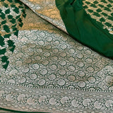 Dark Green Floral Munga Silk Banarasi Saree